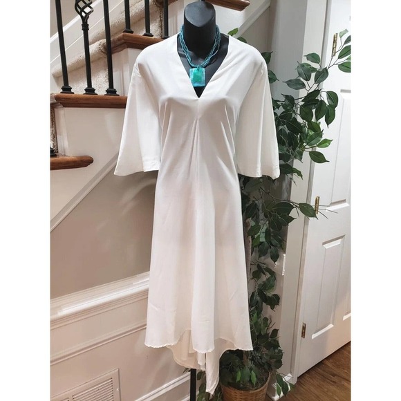 Vonda Women's White Solid Polyester V-Neck Half Sleeve Casual Long Maxi Dress XL - Picture 1 of 16